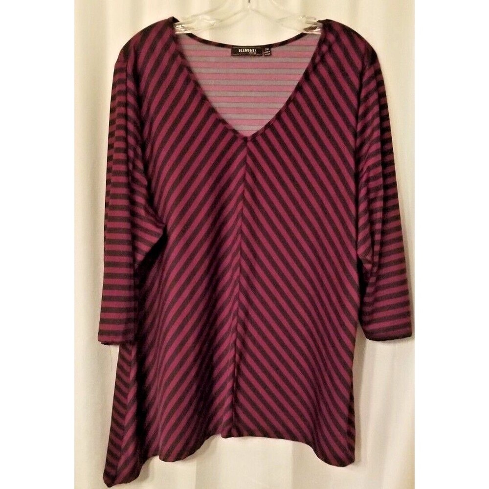 Women's Tunic Top Figure Flattering Diagonal Stripe Design V-Neck Size 3X